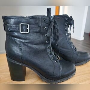 Torrid Black Lace Up Boots with Chunky Heel and Rugged Sole
